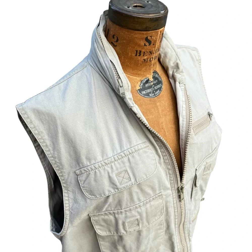Vintage Banana Republic Men Safari Utility Bush Vest Hooded Hunting Fishing 80’s
